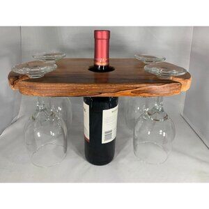 Floating wine rack in hickory Holds 4 glasses and 1 bottle Highly figured grain!